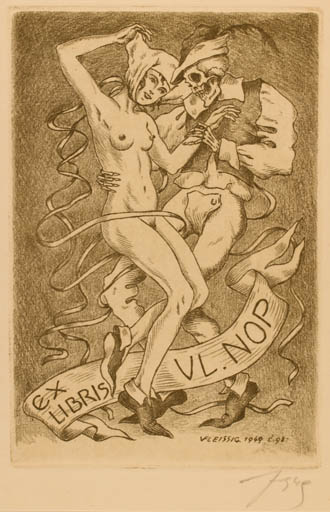Exlibris by Viteslav Fleissig from Czech Republic for Vladim Nop - Dancing Death Nude 