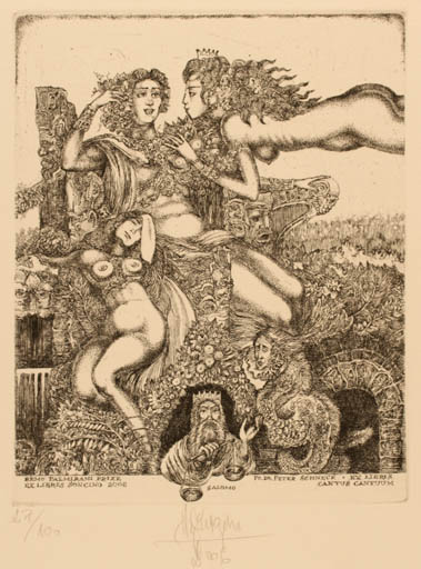 Exlibris by Harry Jürgens from Germany for Peter Schneck - Woman 