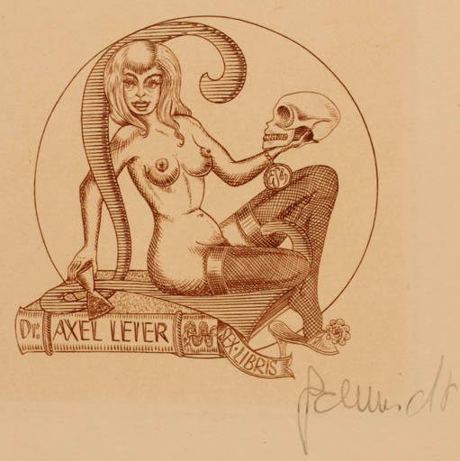 Exlibris by Eugen Schmidt from Germany for Dr. Axel Leier - Death Woman Nude 