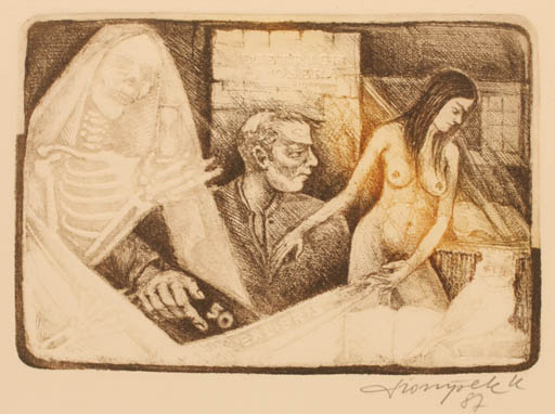 Exlibris by Kazimierz Szoltysek from Poland for Dietrich Moser - Death Woman Man 