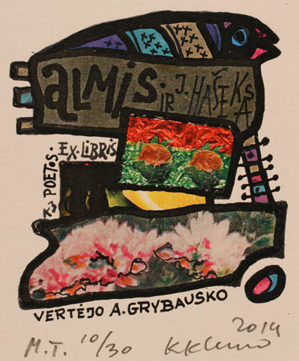 Exlibris by Klemensas Kupriunas from Lithuania for A. Grybausko - Abstract Bird 