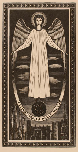Exlibris by Italo Zetti from Italy for Pepita Palle - Angel Church Religion 