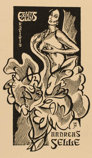 Exlibris by Wladimir Rudolf Kopilow from Russia for Andreas Selle - Ex Erotica Leda and the Swan Mythology 