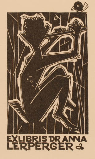 Exlibris by Zbigniew Dolatowski from Poland for Dr. Anna Lerperger - Mythology Pan/Faun 