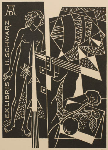 Exlibris by Dusan Janousek from Czech Republic for Herbert Schwarz - Adam and Eve Art 