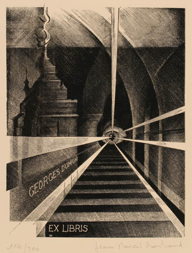 Exlibris by Jean-Marcel Bertrand from Belgium for Georges Dumon - Surrealism 
