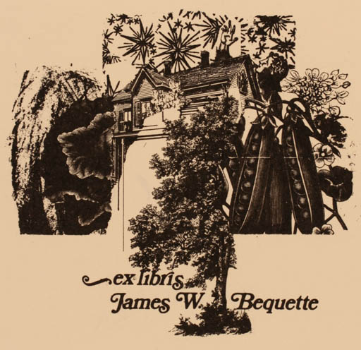 Exlibris by Vytautas O. Virkau from USA for James W. Bequette - Surrealism Tree 