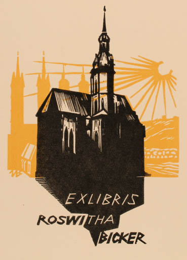 Exlibris by Ullrich Bewersdorff from Germany for Roswitha Bicker - Church 