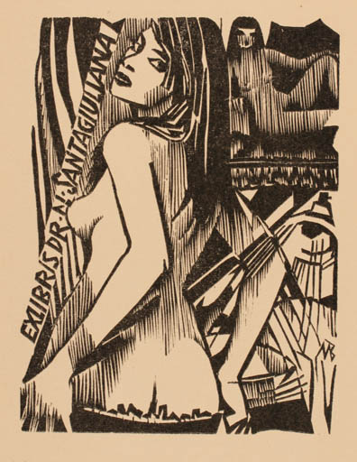 Exlibris by Ullrich Bewersdorff from Germany for Dr. Nerone Santagiuliana - Woman Nude 