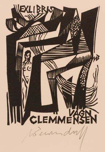 Exlibris by Ullrich Bewersdorff from Germany for Vagn Åge Clemmensen - Abstract Woman 