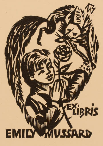 Exlibris by Ullrich Bewersdorff from Germany for Emily Mussard - Child Flower Fauna 