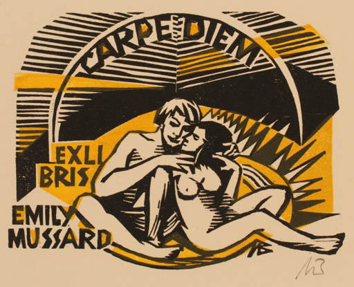 Exlibris by Ullrich Bewersdorff from Germany for Emily Mussard - Couple Romance 