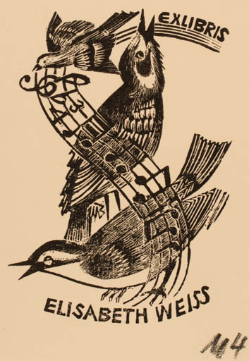 Exlibris by Ullrich Bewersdorff from Germany for Elisabeth Weiss - Bird Music 
