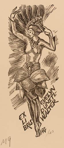 Exlibris by Ullrich Bewersdorff from Germany for Evelyn Dünstl-Walter - Dancing Woman 