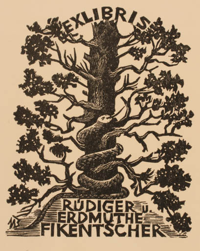 Exlibris by Ullrich Bewersdorff from Germany for Rudiger und Erdmuthe Fikentscher - Fauna Tree 