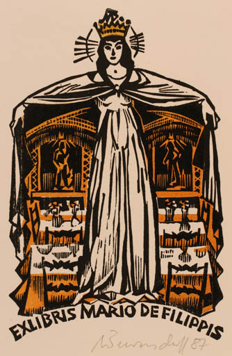 Exlibris by Ullrich Bewersdorff from Germany for Mario de Filippis - Woman Madonna Religion 