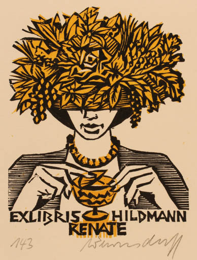 Exlibris by Ullrich Bewersdorff from Germany for Renate Hildmann - Woman Wine 