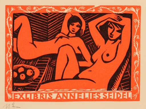 Exlibris by Ullrich Bewersdorff from Germany for Annelies Seidel - Woman Nude 