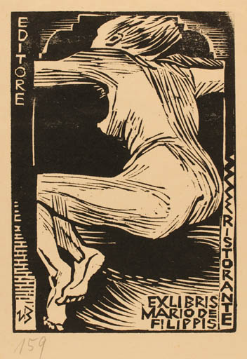 Exlibris by Ullrich Bewersdorff from Germany for Mario de Filippis - Woman Nude 