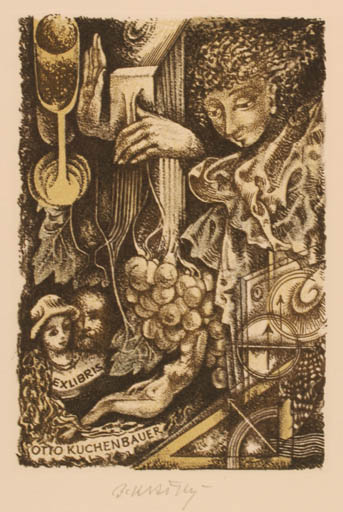 Exlibris by Bohumil Kratky from Czechoslovakia for Otto Kuchenbauer - Surrealism 