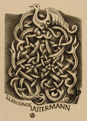 Exlibris by Wojciech Jakubowski from Poland for Reglinde Lattermann - Bird Ornament Viking 
