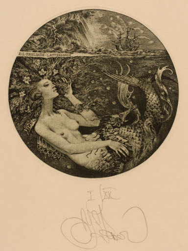 Exlibris by Konstantin Kalynovych from Ukraine for Reglinde Lattermann - Fable Animal Mermaid 