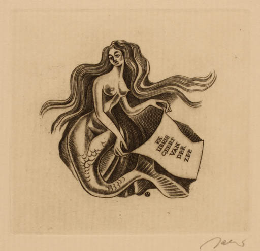 Exlibris by Wojciech Jakubowski from Poland for Geert van der Zee - Mermaid 