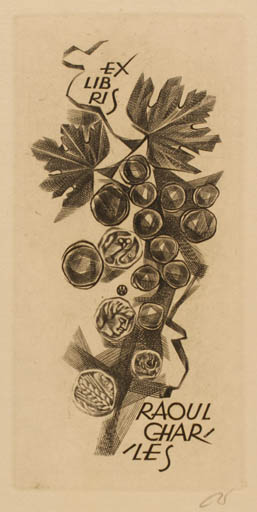 Exlibris by Wojciech Jakubowski from Poland for Raoul Gharles - Wine 