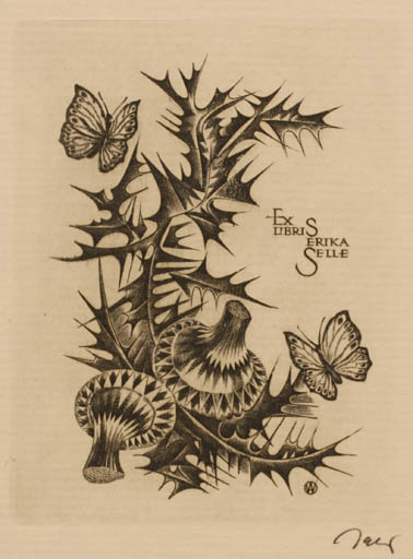 Exlibris by Wojciech Jakubowski from Poland for Erika Selle - Flora Butterfly 