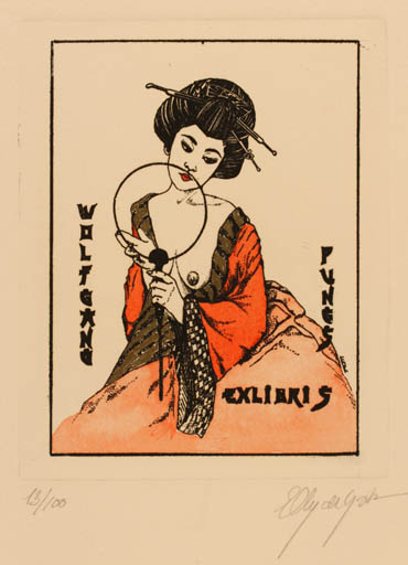 Exlibris by Elly de Koster from Netherland for Dr. Wolfgang Pungs - Woman Oriental 