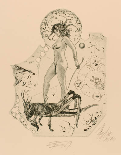 Exlibris by Günter Hujber from Czech Republic for ? ? - Insect Woman 