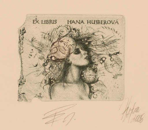 Exlibris by Günter Hujber from Czech Republic for Hana Hujberova - Portrait 