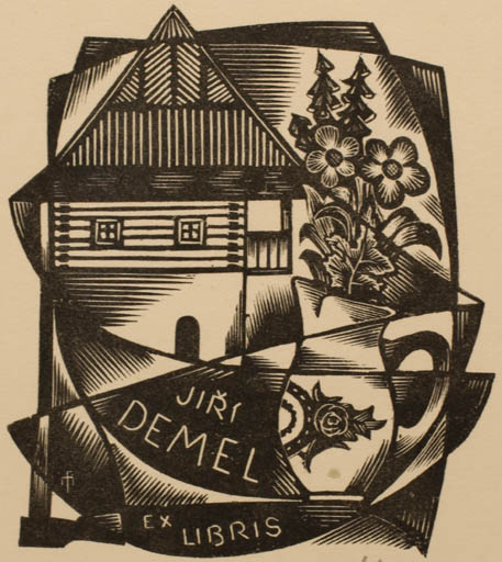 Exlibris by Dr. Otakar Marik from Czech Republic for Jiri Demel - Abstract Architecture Flora 