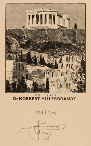 Exlibris by Lembit Löhmus from Estonia for Dr. Norbert Hillerbrandt - Classical antiquity Architecture Ruin 