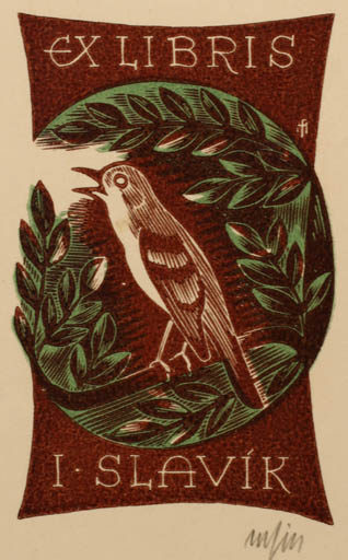 Exlibris by Dr. Otakar Marik from Czech Republic for I. Slavik - Bird 
