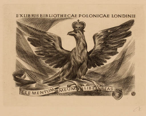 Exlibris by Wojciech Jakubowski from Poland for Bibliothecae Polonicae Londinii - Bird 