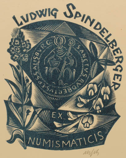 Exlibris by Dr. Otakar Marik from Czech Republic for Ludwig Spindelberger - Flora Religion 