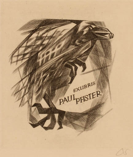 Exlibris by Wojciech Jakubowski from Poland for Paul Pfister - Bird 