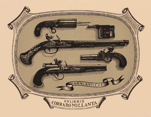 Exlibris by Italo Zetti from Italy for Corrado Millanta - Weapon 