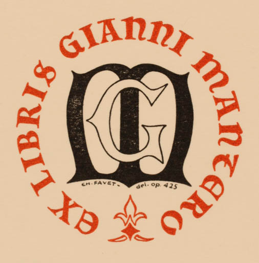 Exlibris by Charles Favet from France for Gianni Mantero - Monogram 