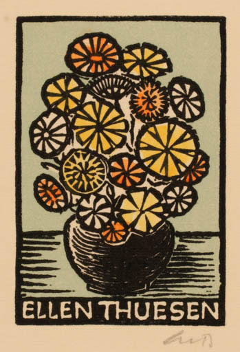 Exlibris by Chr. W. Bauditz from Denmark for Ellen Thuesen - Flower 