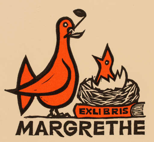Exlibris by Chr. W. Bauditz from Denmark for Margrethe Helles - Bird 