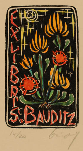Exlibris by Chr. W. Bauditz from Denmark for Chr. W. Bauditz - Flower 