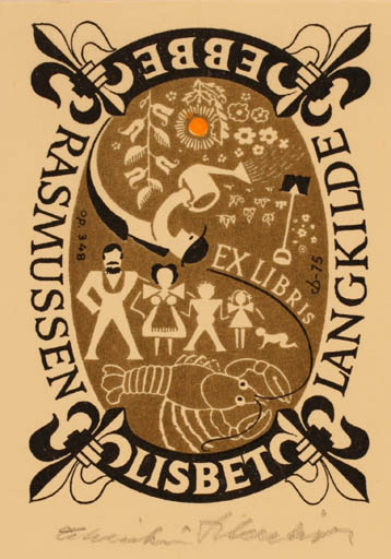 Exlibris by Christian Blæsbjerg from Denmark for Lisbet og Ebbe Langkilde Rasmussen - 