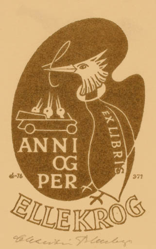 Exlibris by Christian Blæsbjerg from Denmark for Anni og Per Ellekrog - Bird 