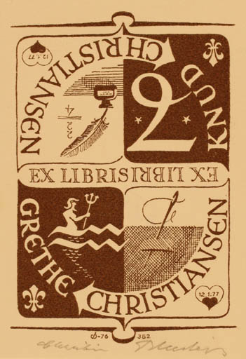 Exlibris by Christian Blæsbjerg from Denmark for Grethe og Knud Christiansen - 