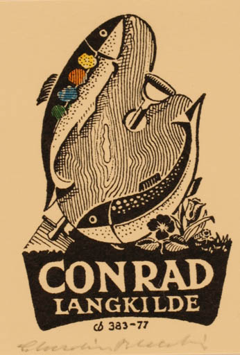 Exlibris by Christian Blæsbjerg from Denmark for Conrad Langkilde - Fish 