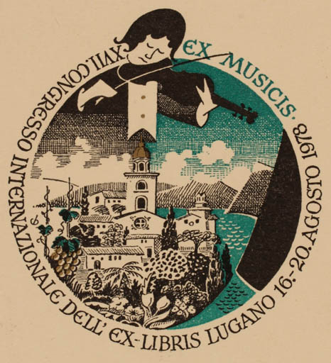 Exlibris by Christian Blæsbjerg from Denmark for Lugano XVII. Int. Exlibriskongress - City Exlibris Congress Music 