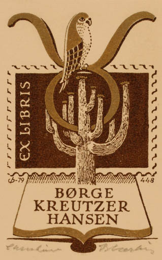 Exlibris by Christian Blæsbjerg from Denmark for Børge Kreutzer Hansen - Bird 