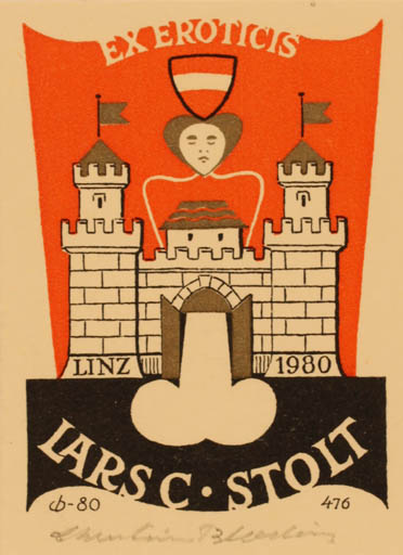 Exlibris by Christian Blæsbjerg from Denmark for Lars C. Stolt - Castle/Palace Erotica 